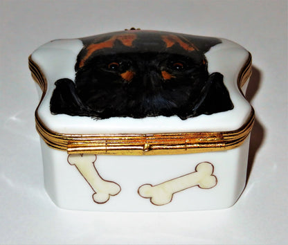 LIMOGES FRANCE BOX - ROTTWEILER DOG & BONES -SCOTLAND'S YARD STUDIO- LUCY ZAHRAN