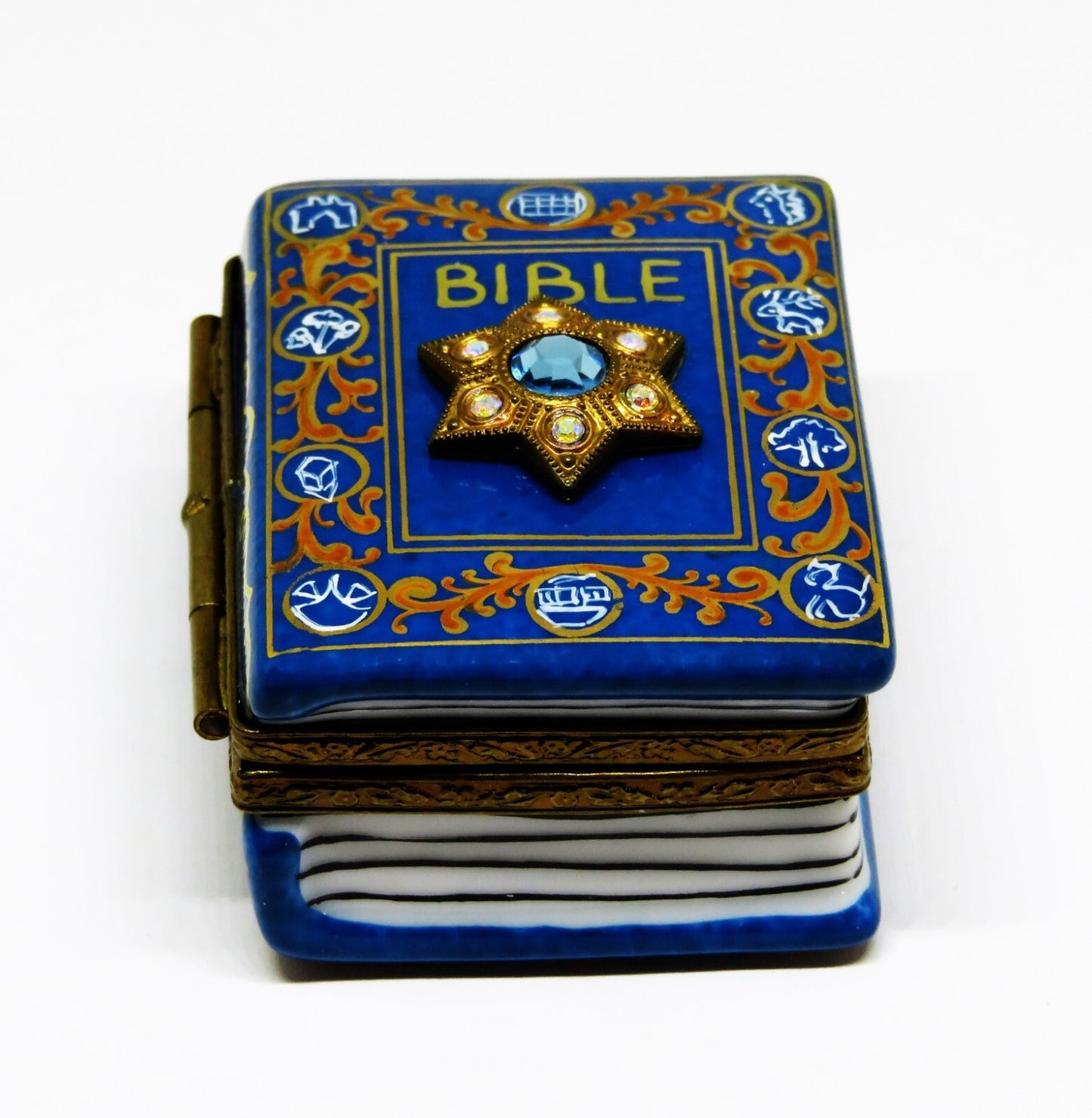 LIMOGES FRANCE BOX - LA VIE EN ROSE - HEBREW BIBLE - HANUKKAH DREIDEL - JUDAICA