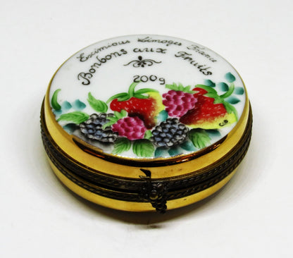 LIMOGES FRANCE BOX - EXIMIOUS - 'TIN' OF CANDY - FRUIT BONBONS - GRAPES CLASP