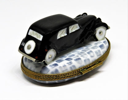 LIMOGES FRANCE BOX - ANTIQUE FRENCH CAR - BLACK 1934 CITROEN SEDAN - AUTOMOBILE