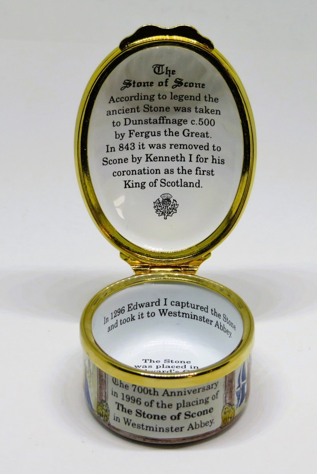 HALCYON DAYS ENGLISH ENAMEL BOX- THE STONE OF SCONE - BRITISH ROYALTY - SCOTLAND