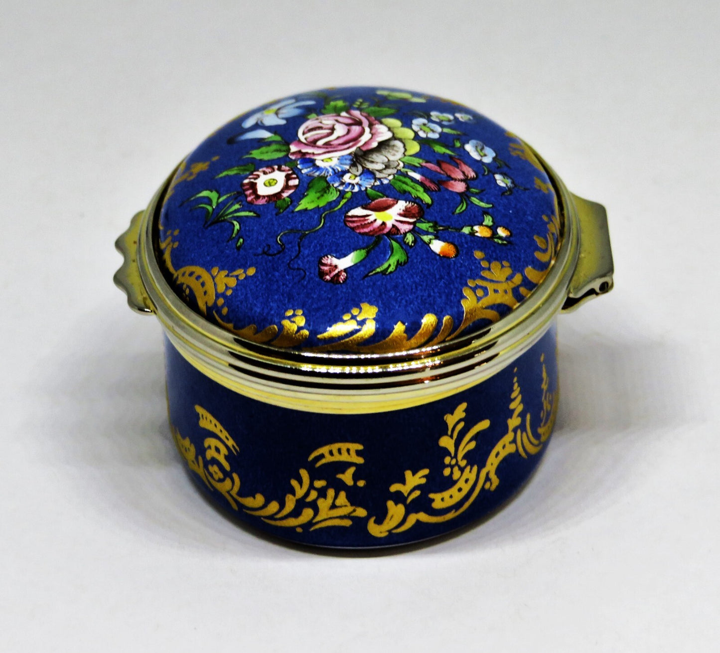 HALCYON DAYS ENGLISH ENAMEL BOX - ANTIQUE LONDON FLORAL - FLOWERS - 18TH CENTURY