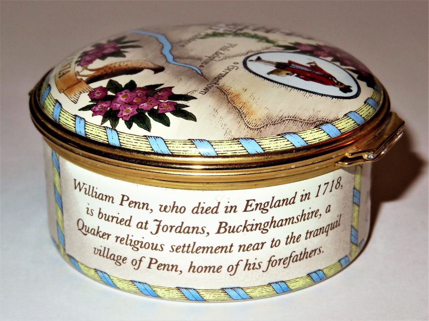 HALCYON DAYS ENAMEL BOX -STATE OF PENNSYLVANIA- INDEPENDENCE HALL - WILLIAM PENN