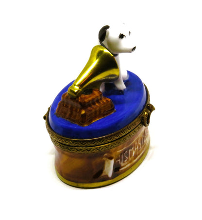 LIMOGES BOX - TERRIER - DOG & GRAMOPHONE - PUPPY - "HIS MASTER'S VOICE" - NIPPER
