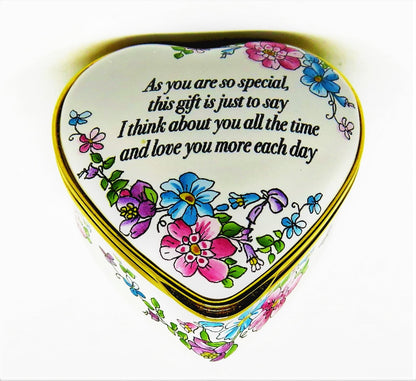 HALCYON DAYS ENAMEL BOX - HEART & FLOWERS -"YOU ARE SO SPECIAL"- ANNIVERSARY