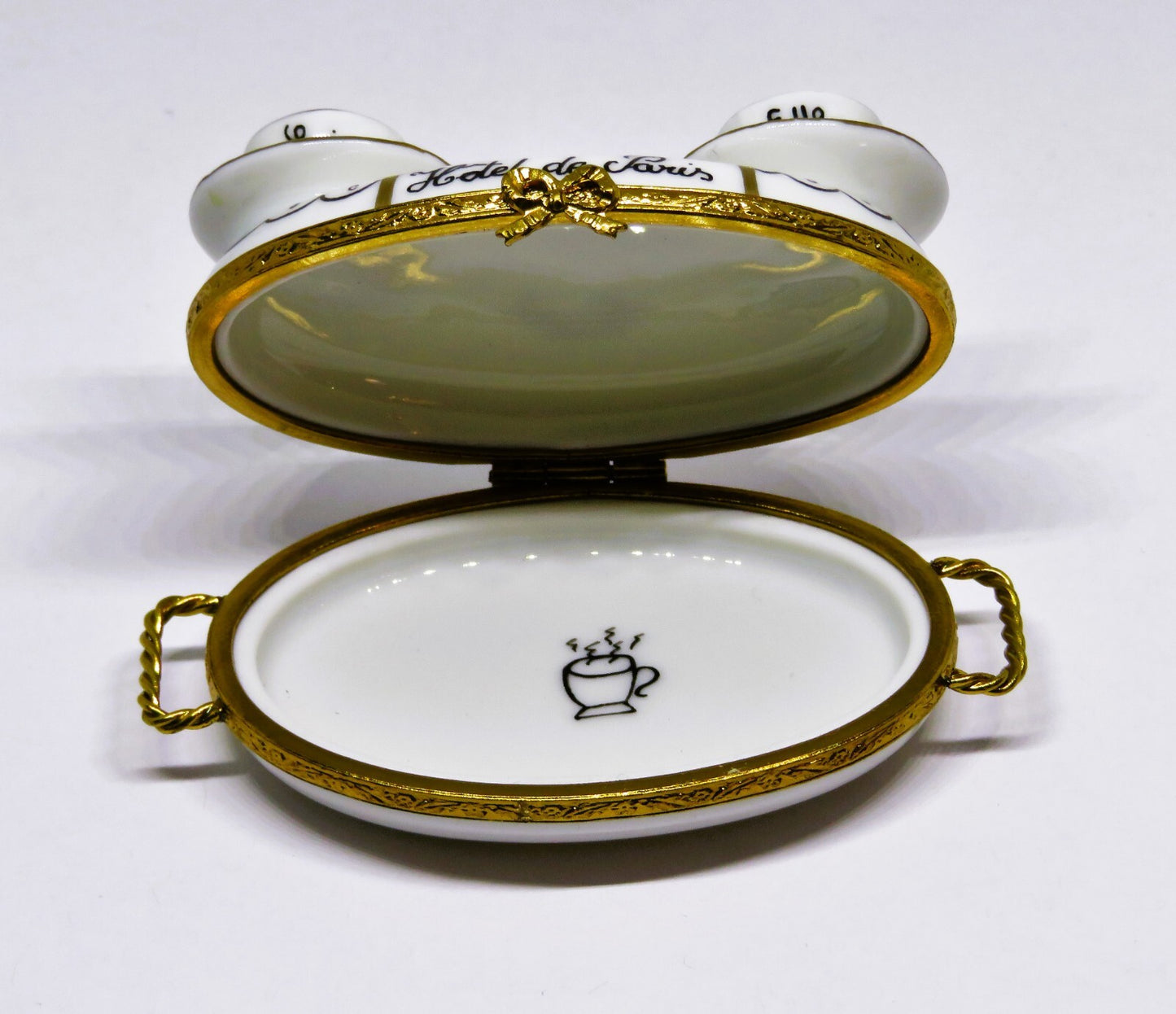 LIMOGES BOX- "HOTEL DE PARIS" BREAKFAST SERVING TRAY - CUPS & CHEESE & CROISSANT