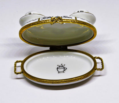 LIMOGES BOX- "HOTEL DE PARIS" BREAKFAST SERVING TRAY - CUPS & CHEESE & CROISSANT