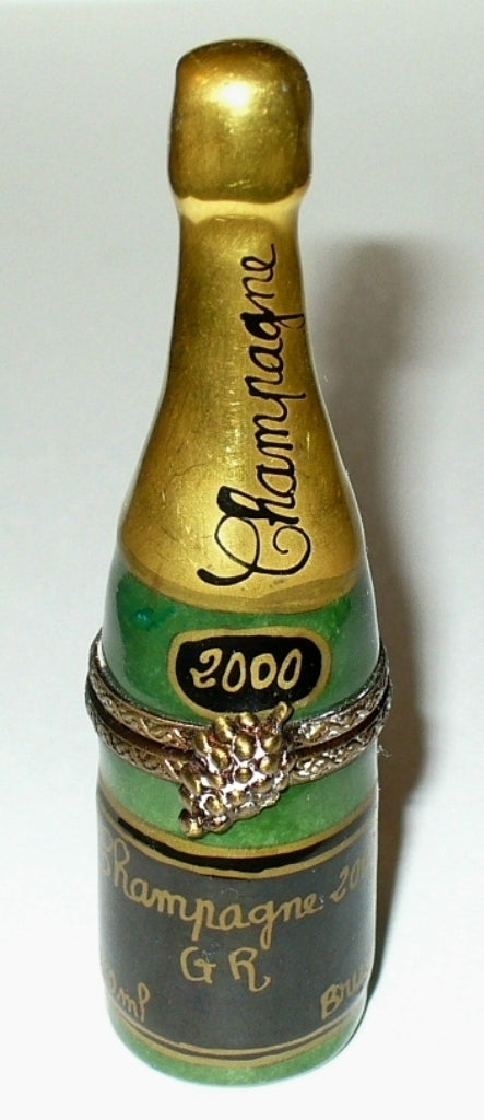 LIMOGES BOX ~ FRENCH CHAMPAGNE BOTTLE 2000 ~ANNIVERSARY~ GR ~WEDDING~ PEINT MAIN