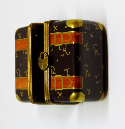 LIMOGES BOX - ROCHARD - DESIGNER STEAMER TRUNK & PADLOCK - DRAWERS & DRESS