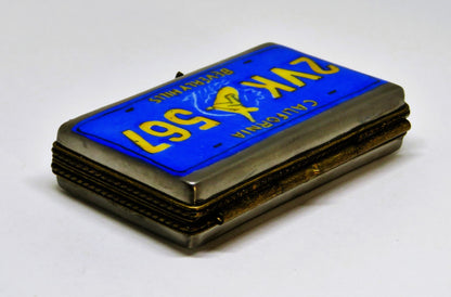 LIMOGES FRANCE BOX~ CALIFORNIA LICENSE PLATE ~ MAN ON A SURFBOARD ~ GOLDEN STATE