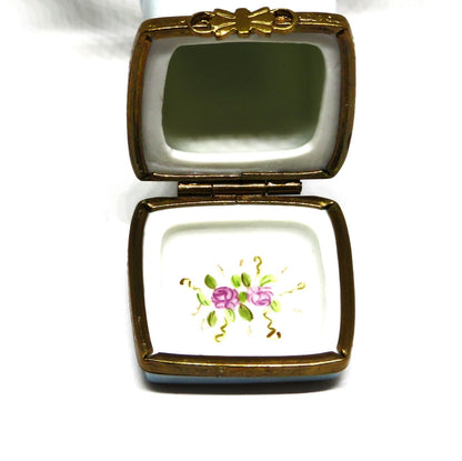 LIMOGES FRANCE BOX - ANTIQUE FRENCH CRADLE TELEPHONE - ROTARY DIAL - PINK ROSES