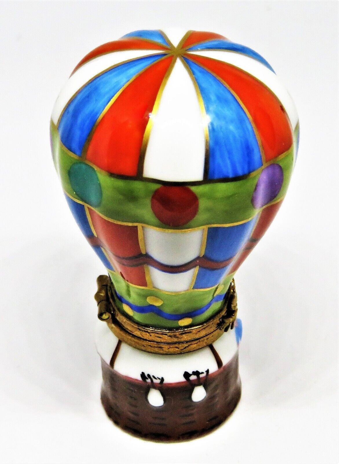 LIMOGES FRANCE BOX~ EXIMIOUS ~ COLORFUL HOT AIR BALLOON & SAND BAGS ~ PEINT MAIN