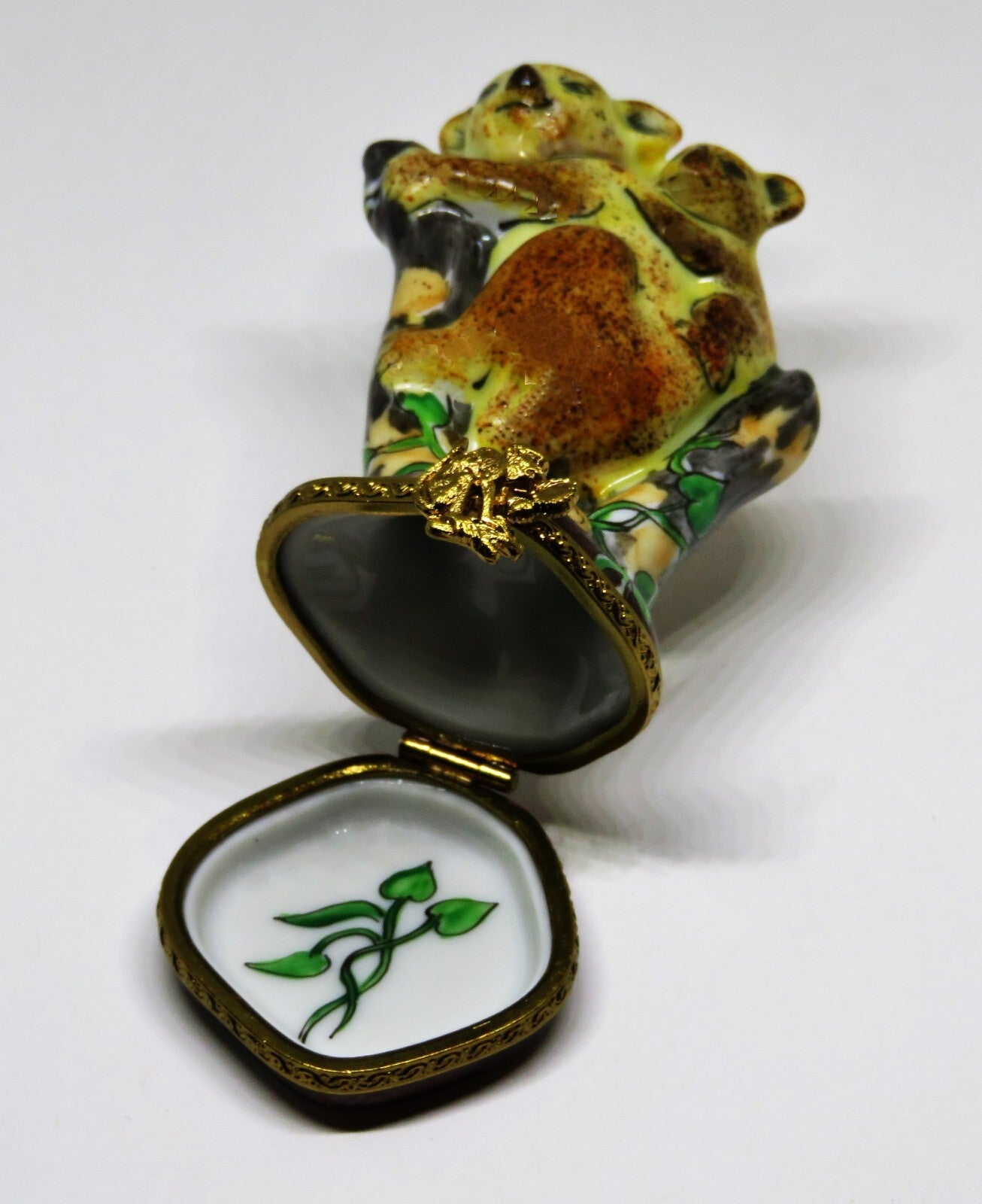 LIMOGES FRANCE BOX- RMC - MOTHER KOALA & BABY ON TREE STUMPS - EUCALYPTUS LEAVES