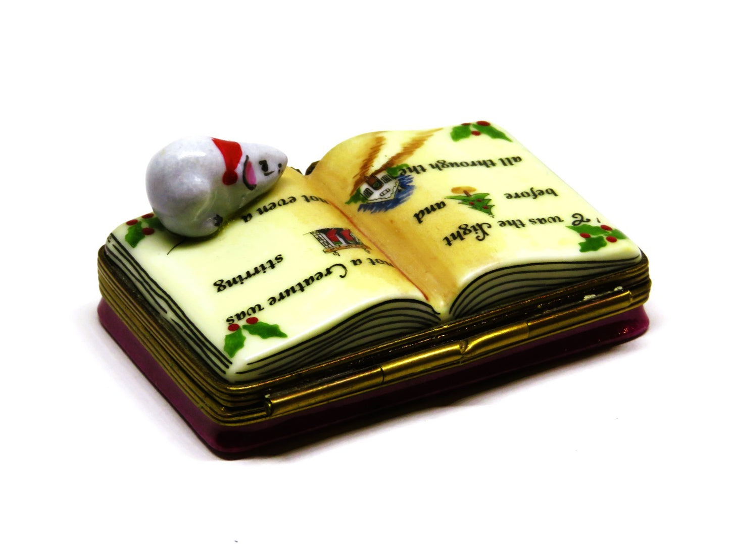 LIMOGES FRANCE BOX - ROCHARD - "TWAS THE NIGHT BEFORE CHRISTMAS" BOOK & 3D MOUSE
