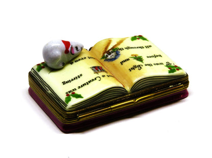 LIMOGES FRANCE BOX - ROCHARD - "TWAS THE NIGHT BEFORE CHRISTMAS" BOOK & 3D MOUSE