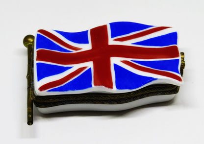 LIMOGES FRANCE BOX -EXIMIOUS- BRITISH UNION JACK FLAG ON A POLE - UNITED KINGDOM