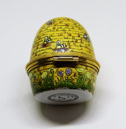 STAFFORDSHIRE ENGLISH ENAMEL BOX - VINTAGE BEEHIVE - BEE HIVE - BEES & FLOWERS