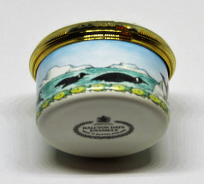 HALCYON DAYS ENGLISH ENAMEL BOX - EMPEROR PENGUINS - BIRDS - FISH - ANTARCTICA