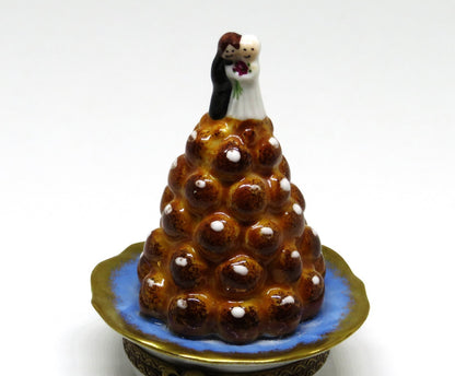 LIMOGES BOX - PARRY-VIEILLE - FRENCH CROQUEMBOUCHE WEDDING CAKE - BRIDE & GROOM