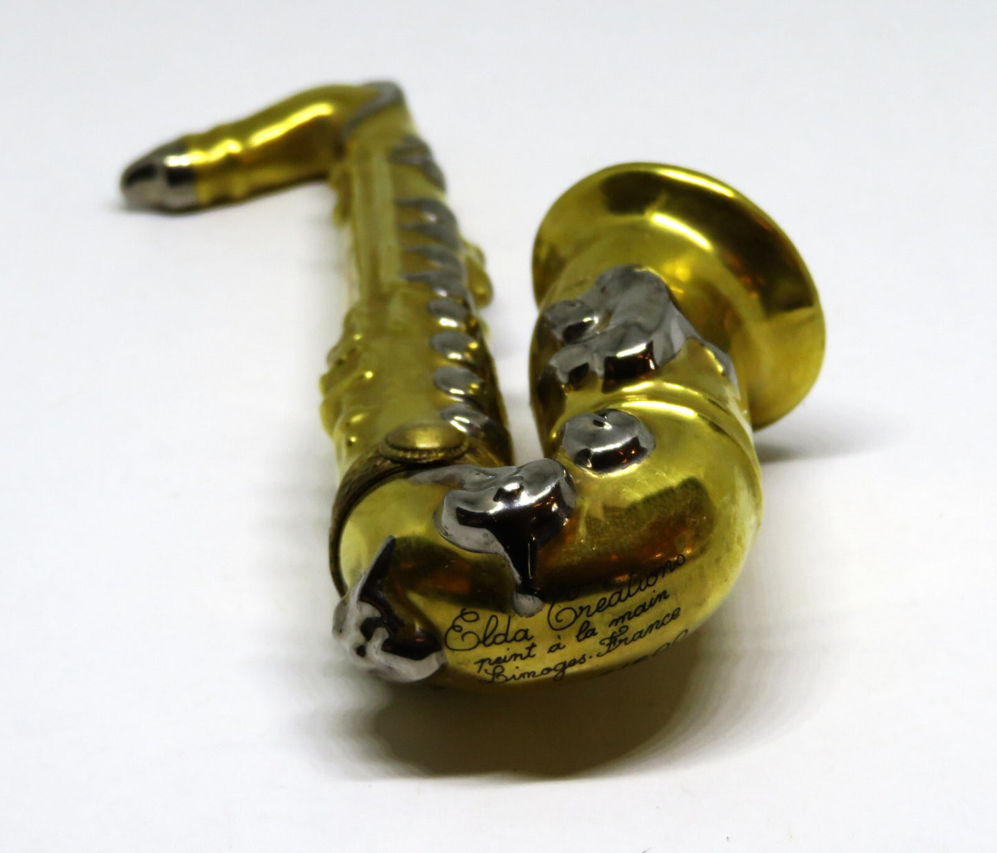 LIMOGES FRANCE BOX ~ ELDA ~ GOLD JAZZ SAXOPHONE ~MUSICAL INSTRUMENT~ LE 15/500