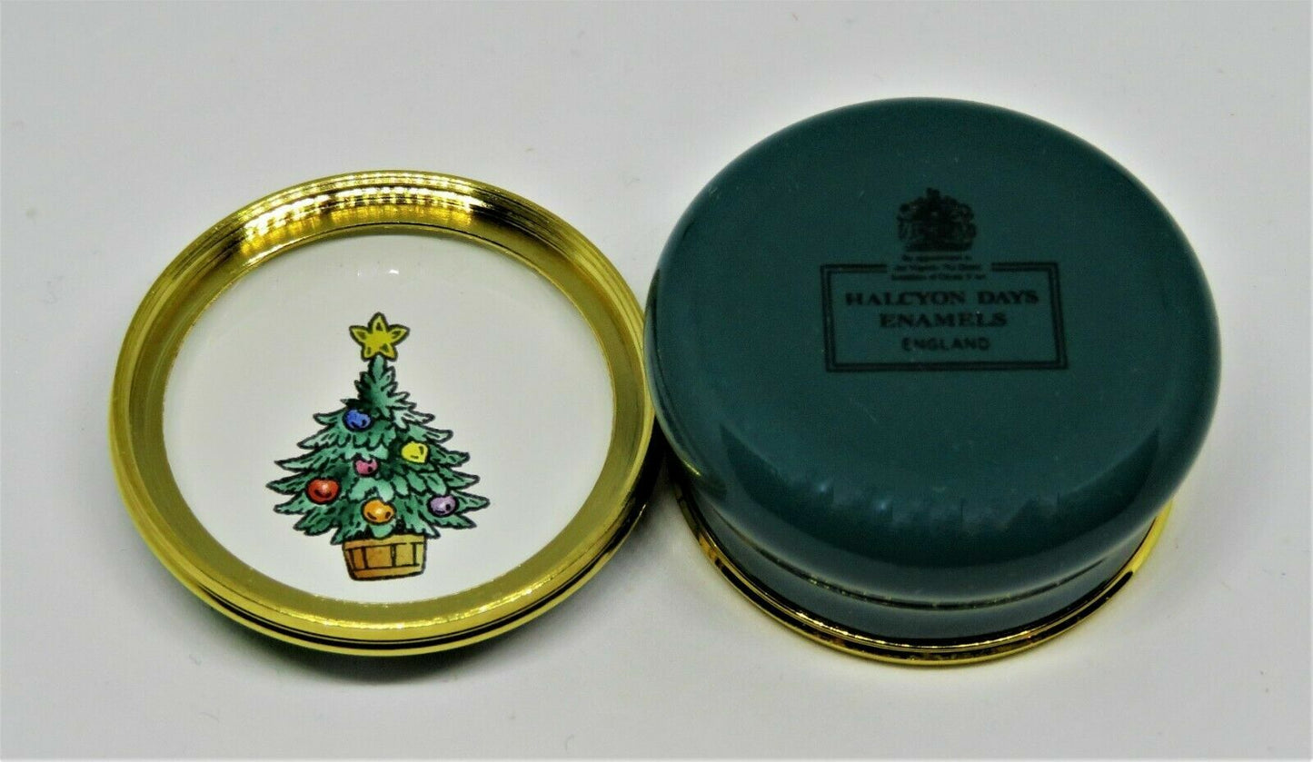 HALCYON DAYS ENAMEL BOX - FROG OR ALLIGATOR SANTA CLAUS & CHRISTMAS TREE