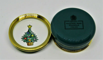 HALCYON DAYS ENAMEL BOX - FROG OR ALLIGATOR SANTA CLAUS & CHRISTMAS TREE