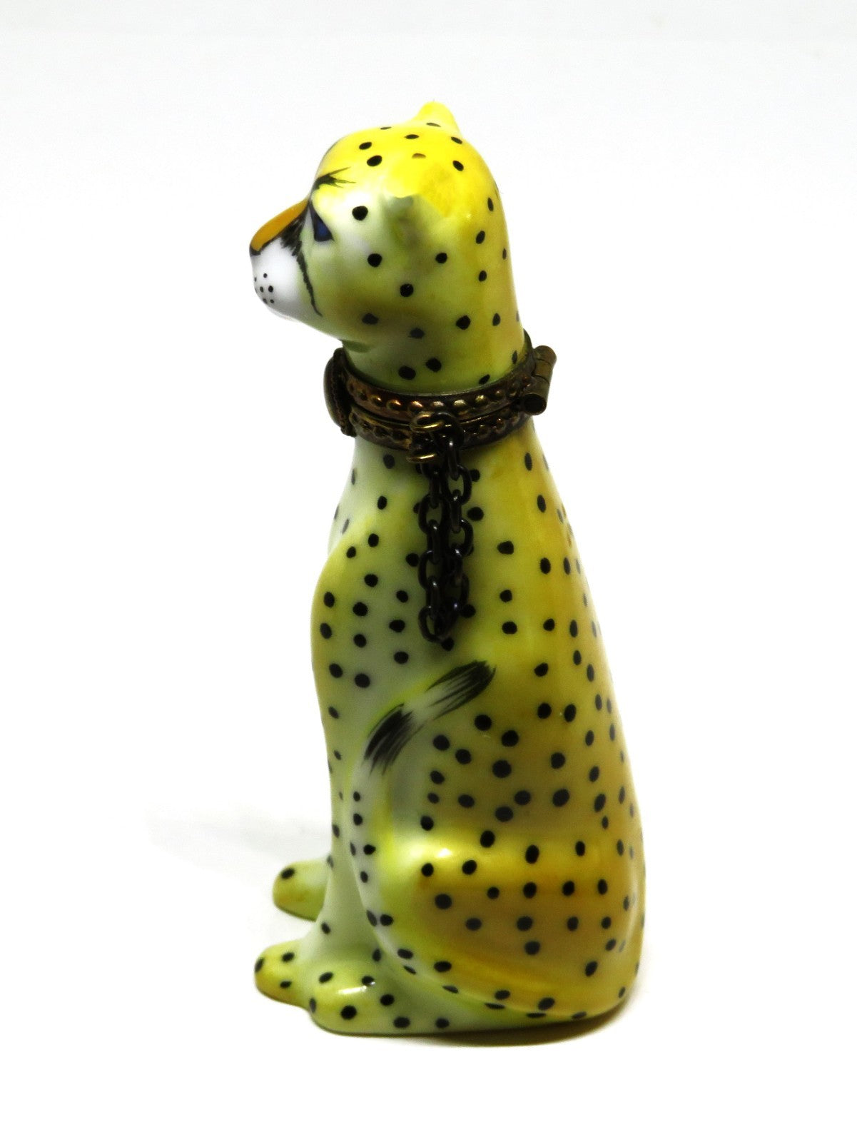 LIMOGES FRANCE BOX ~ TALL CHEETAH  & CHAIN COLLAR ~WILD CAT~ SIGNED ~ PEINT MAIN