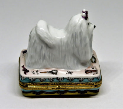 LIMOGES FRANCE BOX - ARTORIA - MALTESE DOG & GROOMING ACCESSORIES - PUPPY - LE