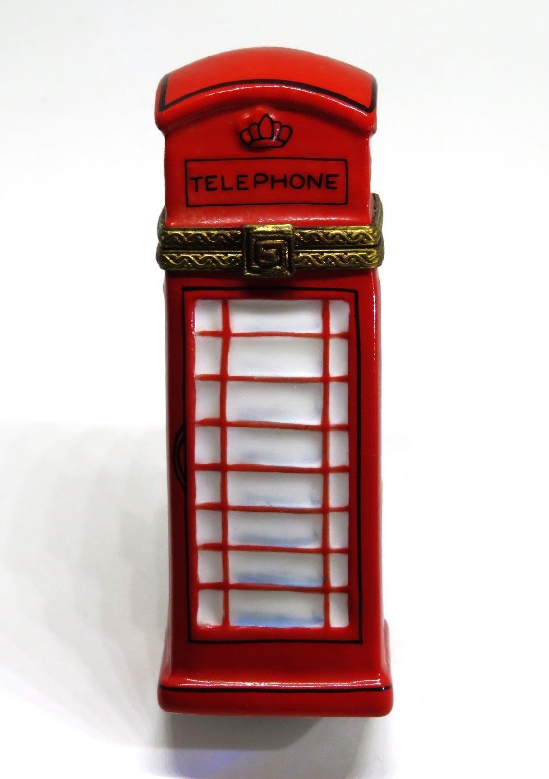 LIMOGES BOX ~ RED BRITISH TELEPHONE BOOTH & CROWN ~ PHONE KIOSK ~ LONDON ENGLAND