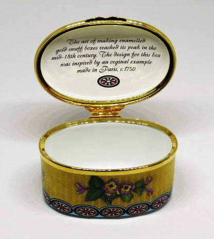 HALCYON DAYS ENGLISH ENAMEL BOX - GOLD PARIS SNUFF BOX - CIRCA 1750 - FLOWERS