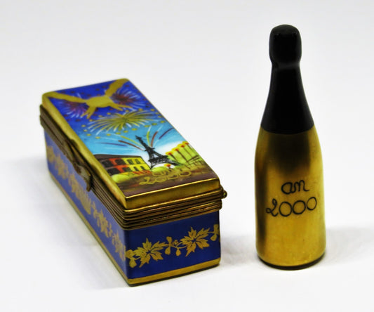 LIMOGES BOX - PV - CHAMPAGNE CASE & BOTTLE -PARIS- EIFFEL TOWER -NEW YEAR'S EVE