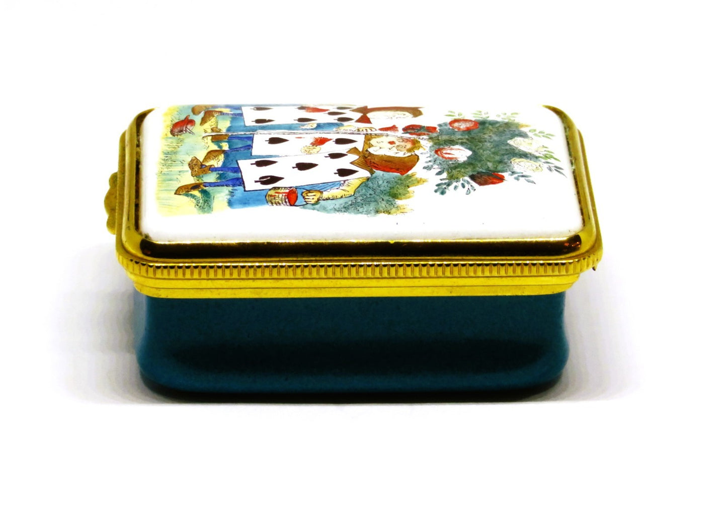 HALCYON DAYS ENAMEL BOX- ALICE IN WONDERLAND -PAINTING THE QUEEN'S ROSES RED- LE