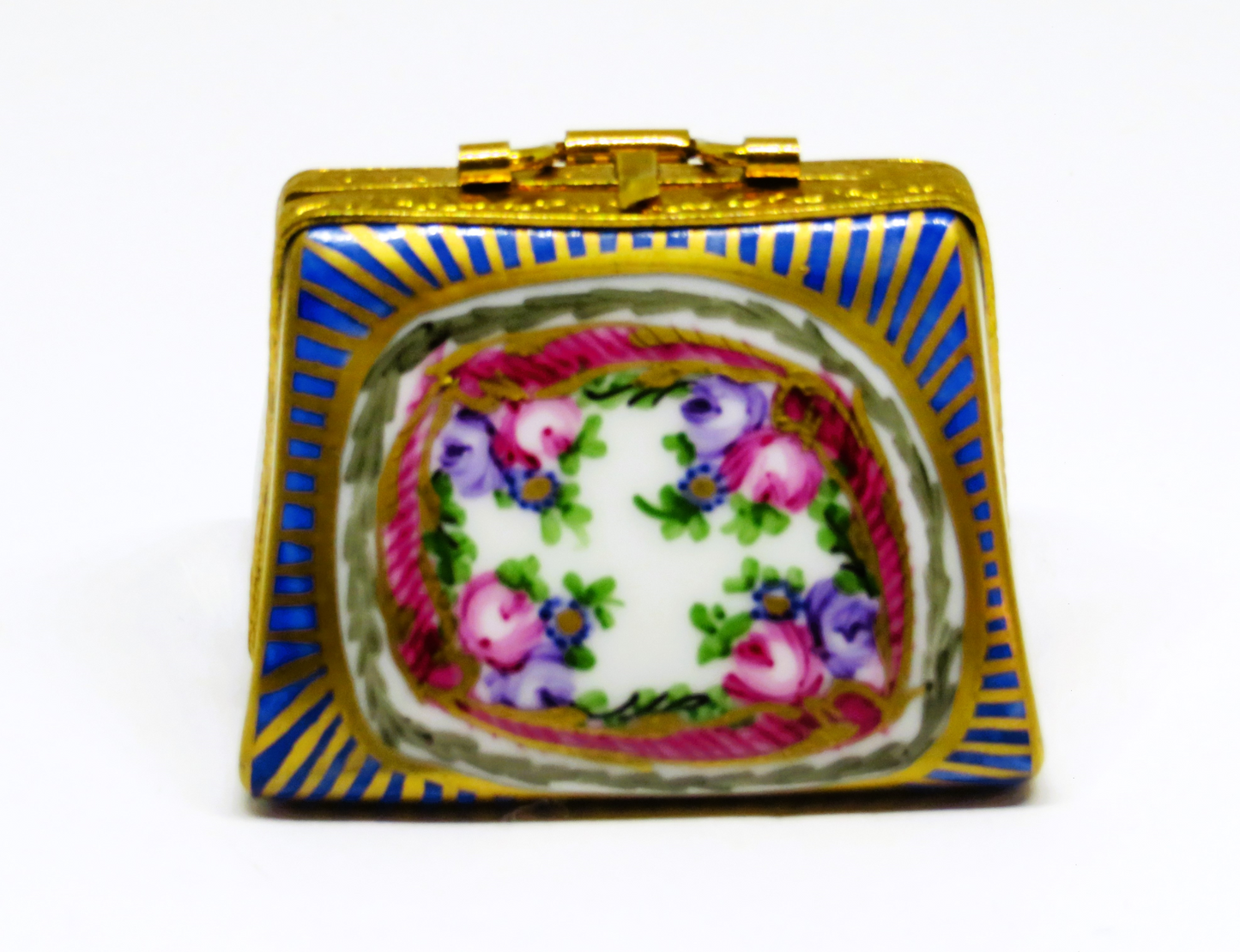LIMOGES FRANCE BOX - SEVRES STYLE PURSE & HANDLE - FLOWERS - ROSES - HANDBAGS