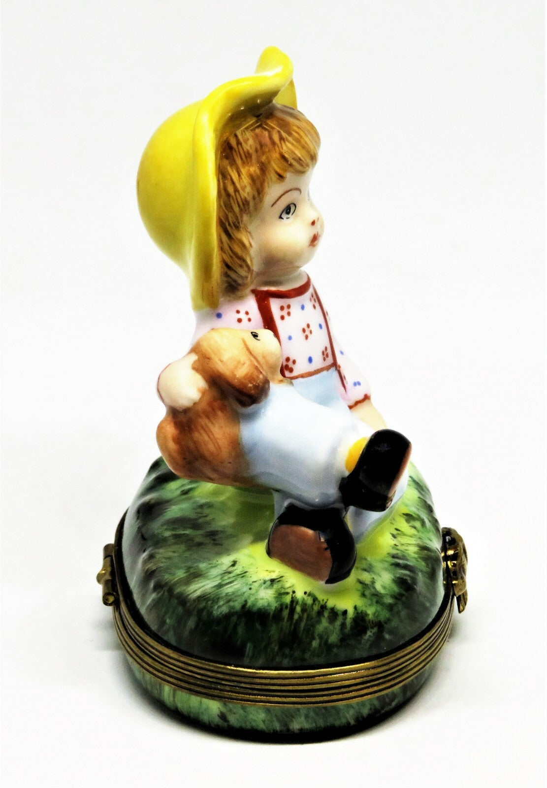 LIMOGES FRANCE BOX - CHAMART - FARM CHILD & DOG - PUPPY - PINK FLOWER INSIDE