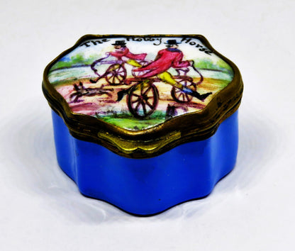 ANTIQUE ENAMEL BOX- 18TH TO 19TH CENTURY - "THE HOBBY HORSE" - MEN ON BICYCLES