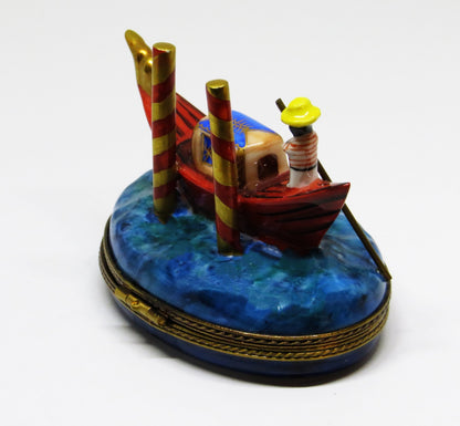 LIMOGES FRANCE BOX- GERARD RIBIERRE - GONDOLA & 3D CARNIVAL MASK INSIDE - VENICE