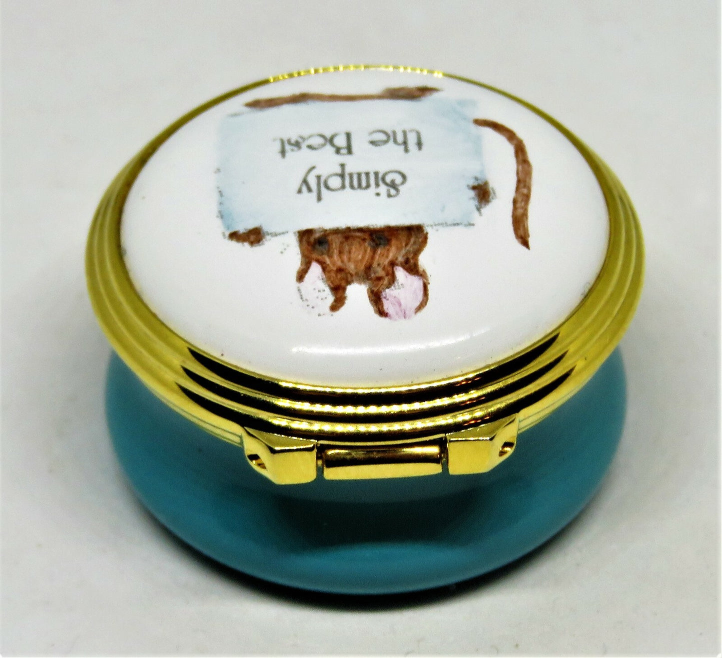 ASHLEY ENGLISH ENAMEL BOX - MOUSE & "SIMPLY THE BEST" SIGN - MIB