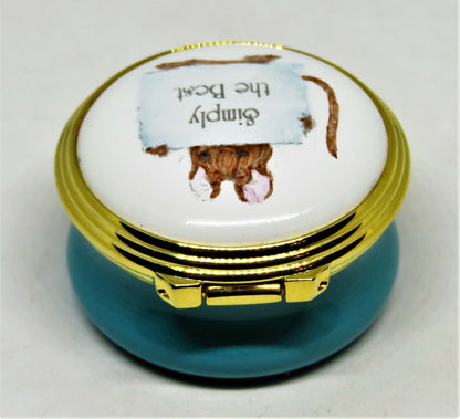 ASHLEY ENGLISH ENAMEL BOX - MOUSE & "SIMPLY THE BEST" SIGN - MIB