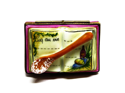 LIMOGES BOX - COOKBOOK & 'WOODEN' SPOON - COQ AU VIN RECIPE - CHICKEN & WINE