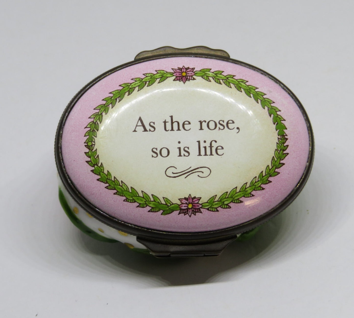 HALCYON DAYS ENGLISH ENAMEL BOX - PINK ROSE BONBONNIERE - ANNIVERSARY - MIB