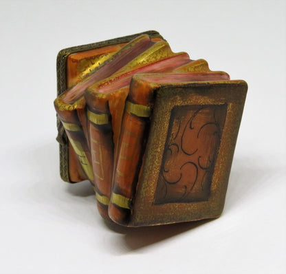 LIMOGES FRANCE BOX - CHAMART - STACK OF ANTIQUE 'LEATHER' BOUND BOOKS