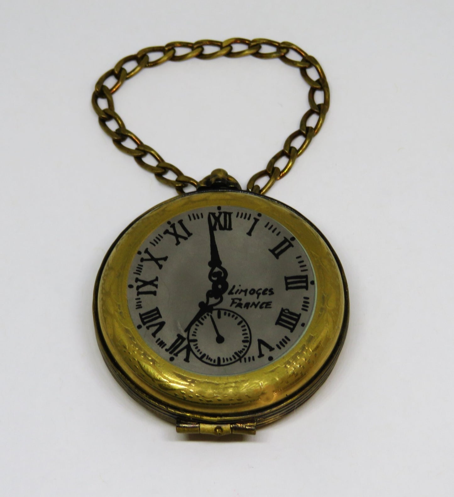 LIMOGES FRANCE BOX - GR - VINTAGE GOLD POCKET WATCH & CHAIN - "ENJOY THE MOMENT"