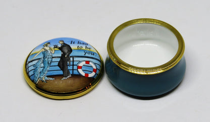 HALCYON DAYS ENAMEL BOX - "IT HAD TO BE YOU" - COUPLE ON A CRUISE SHIP - MUSIC