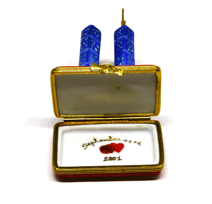 LIMOGES FRANCE BOX- TWIN TOWERS & UNITED STATES FLAG - 911 REMEMBRANCE - 238/750