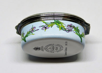 HALCYON DAYS ENAMEL BOX - ACTRESS SARAH BERNHARDT -IRISES- ALPHONSE MUCHA POSTER