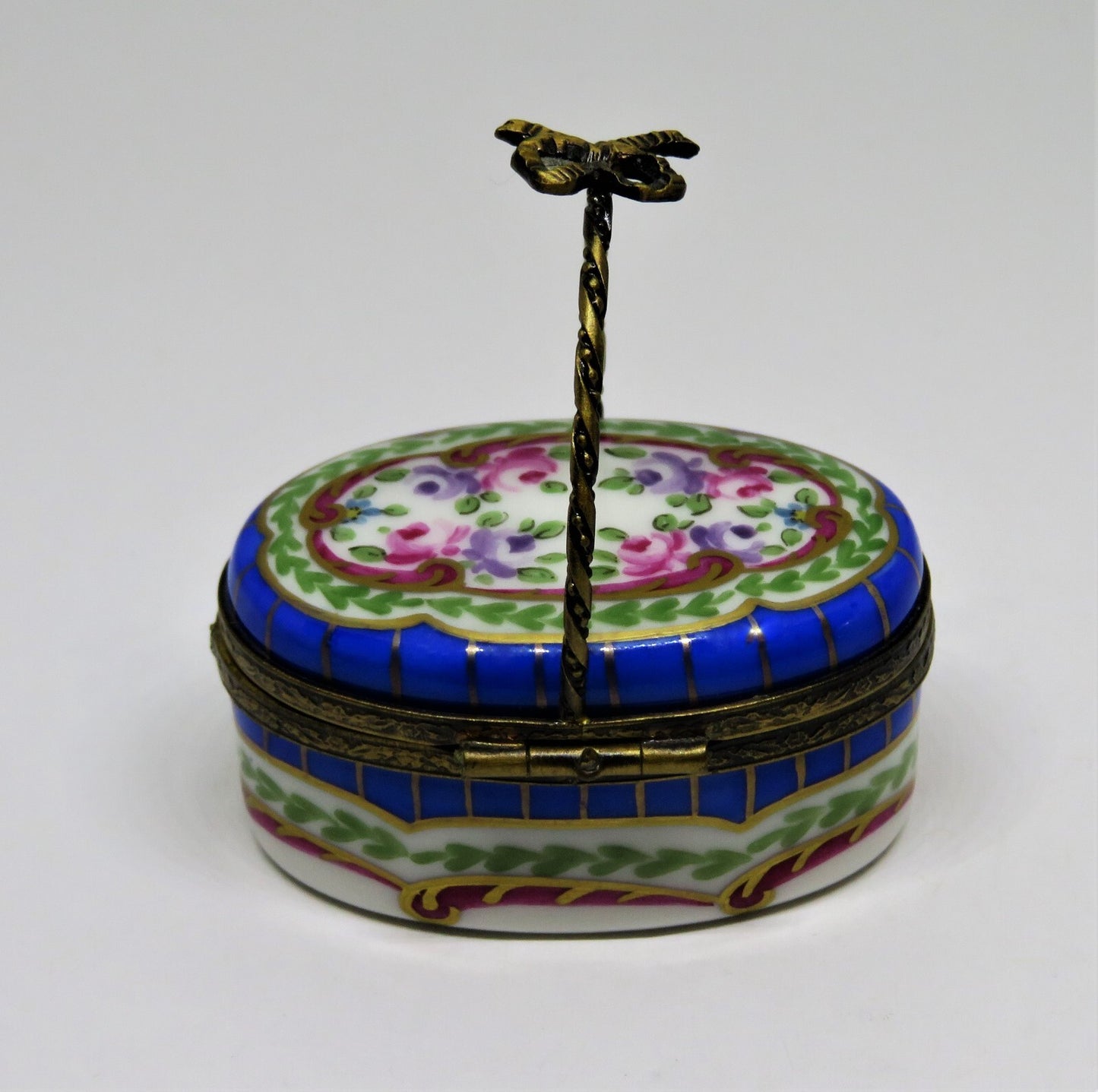 LIMOGES FRANCE BOX-  SEVRES STYLE FLORAL BASKET - FLOWERS - ROSES - FLOWER CLASP