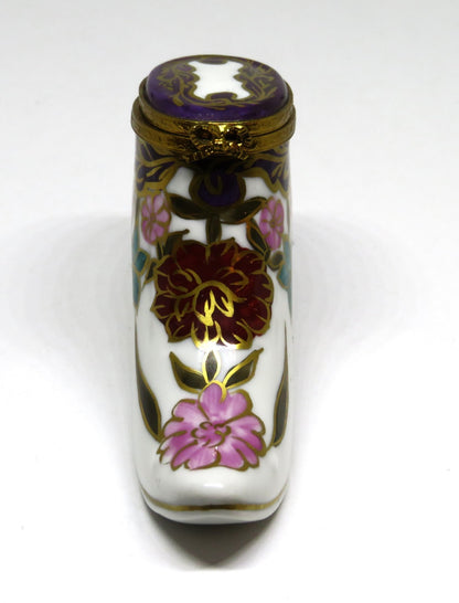 LIMOGES BOX ~ OLD-FASHIONED HIGH TOPPED LADY'S FLORAL SHOE ~ BOOT ~ PEINT MAIN