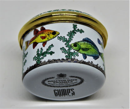 HALCYON DAYS ENAMEL BOX- "EAT, SLEEP, FISH" - FISHING - SEAWEED - GUMP'S - GUMPS