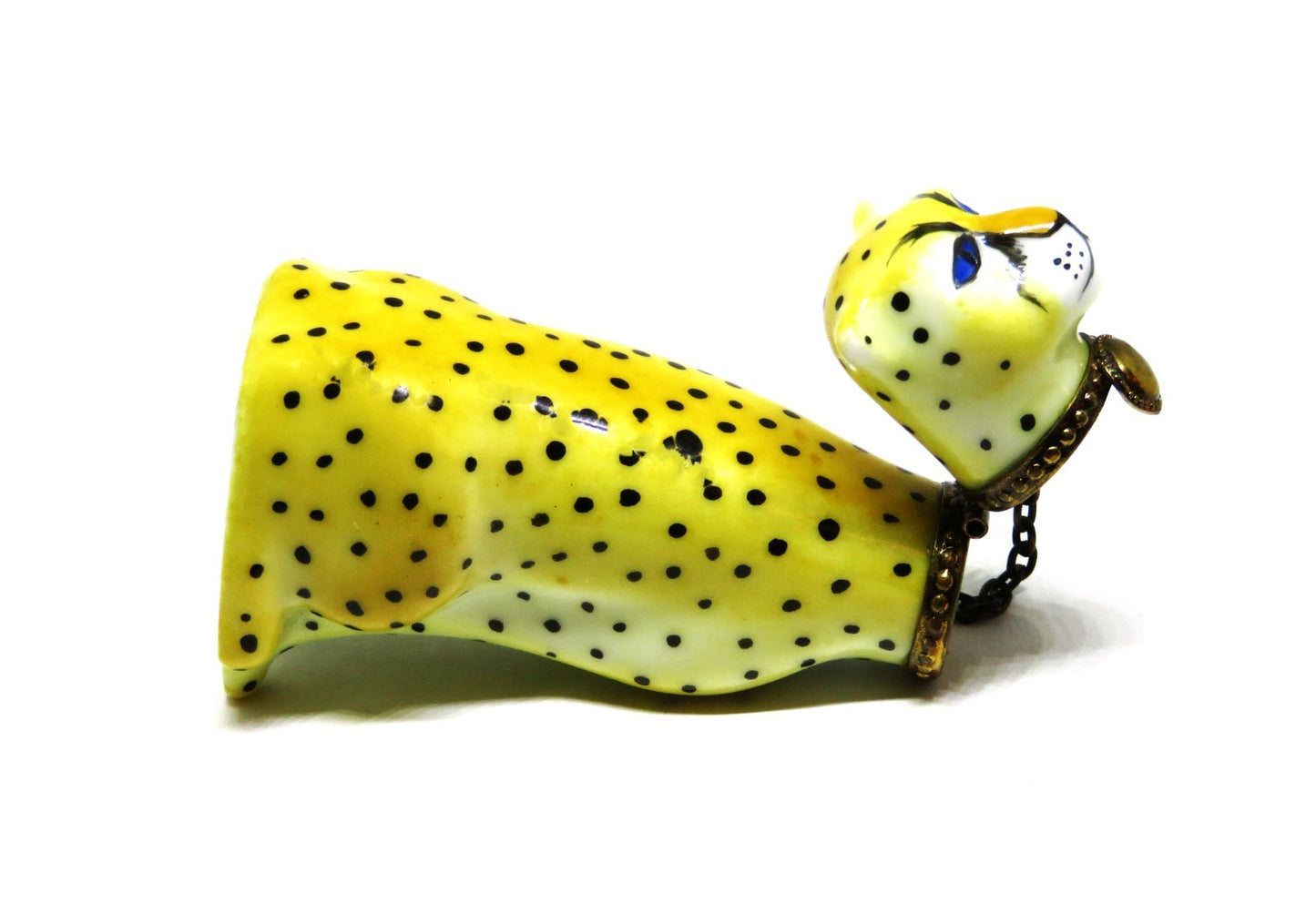 LIMOGES FRANCE BOX ~ TALL CHEETAH  & CHAIN COLLAR ~WILD CAT~ SIGNED ~ PEINT MAIN
