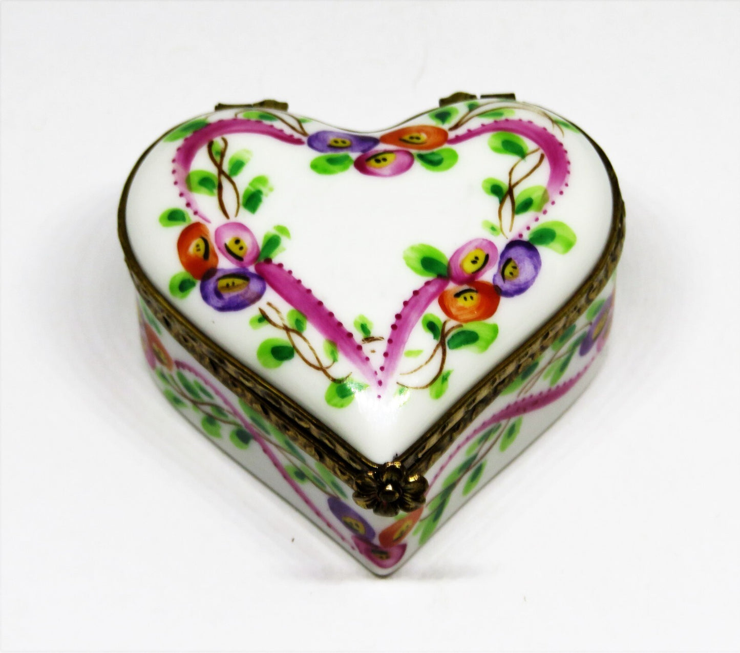LIMOGES FRANCE BOX - CHAMART - FLORAL HEART - FLOWERS & RIBBONS - NEIMAN MARCUS